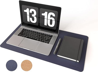 RENMTURE Dual - Sided Mouse Pad, Natural Cork & PU Leather Large Desk Pad for Office and Home Work, Desk Protector Non - Slip, Waterproof, Easy Clean (Dark Blue, 23.6" x 13.7") | Mouse Pads - TrueDesk