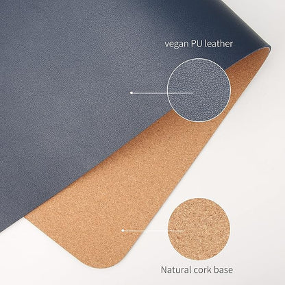 RENMTURE Dual - Sided Mouse Pad, Natural Cork & PU Leather Large Desk Pad for Office and Home Work, Desk Protector Non - Slip, Waterproof, Easy Clean (Dark Blue, 23.6" x 13.7") | Mouse Pads - TrueDesk