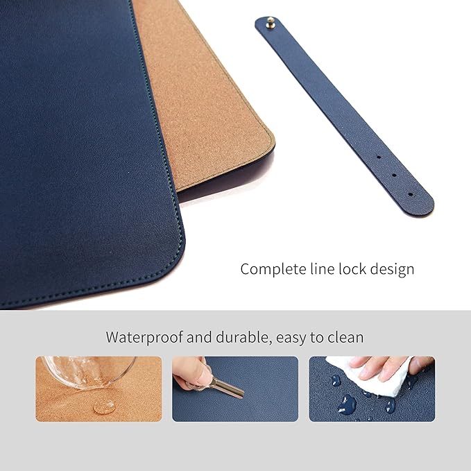 RENMTURE Dual - Sided Mouse Pad, Natural Cork & PU Leather Large Desk Pad for Office and Home Work, Desk Protector Non - Slip, Waterproof, Easy Clean (Dark Blue, 32"x16") | Mouse Pads - TrueDesk