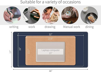 RENMTURE Dual - Sided Mouse Pad, Natural Cork & PU Leather Large Desk Pad for Office and Home Work, Desk Protector Non - Slip, Waterproof, Easy Clean (Dark Blue, 32"x16") | Mouse Pads - TrueDesk