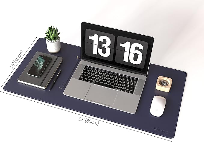 RENMTURE Dual - Sided Mouse Pad, Natural Cork & PU Leather Large Desk Pad for Office and Home Work, Desk Protector Non - Slip, Waterproof, Easy Clean (Dark Blue, 32"x16") | Mouse Pads - TrueDesk
