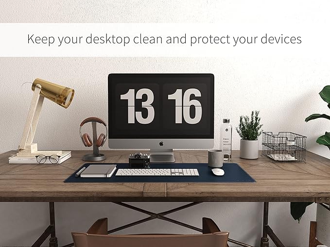 RENMTURE Dual - Sided Mouse Pad, Natural Cork & PU Leather Large Desk Pad for Office and Home Work, Desk Protector Non - Slip, Waterproof, Easy Clean (Dark Blue, 32"x16") | Mouse Pads - TrueDesk