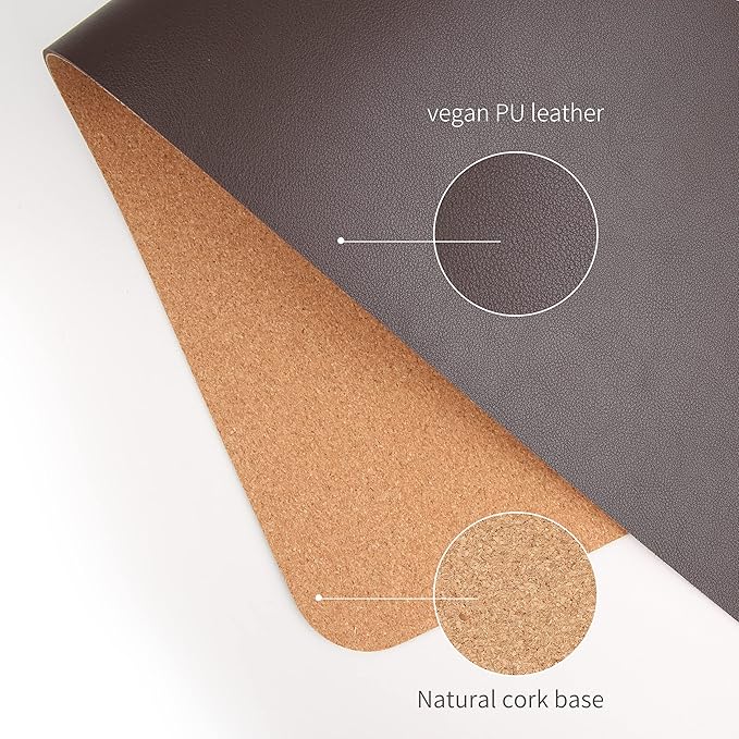 RENMTURE Dual - Sided Mouse Pad, Natural Cork & PU Leather Large Desk Pad for Office and Home Work, Desk Protector Non - Slip, Waterproof, Easy Clean (Dark Coffee, 23.6" x 13.7") | Mouse Pads - TrueDesk