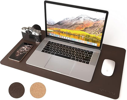 RENMTURE Dual - Sided Mouse Pad, Natural Cork & PU Leather Large Desk Pad for Office and Home Work, Desk Protector Non - Slip, Waterproof, Easy Clean (Dark Coffee, 23.6" x 13.7") | Mouse Pads - TrueDesk
