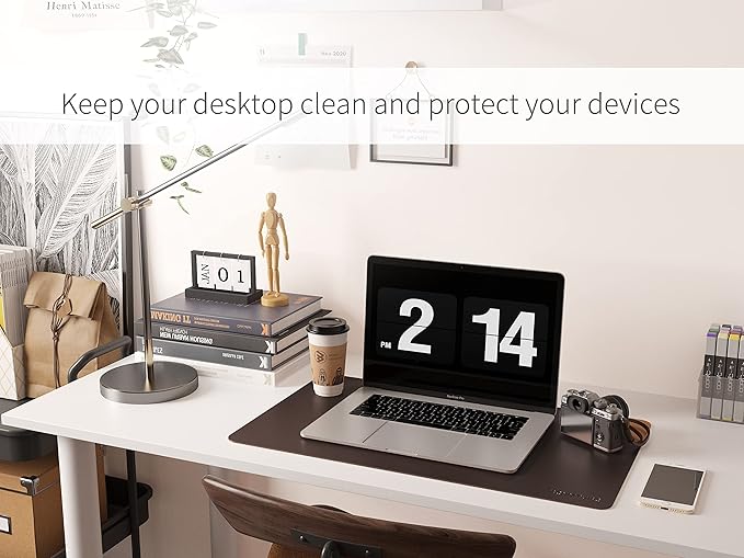 RENMTURE Dual - Sided Mouse Pad, Natural Cork & PU Leather Large Desk Pad for Office and Home Work, Desk Protector Non - Slip, Waterproof, Easy Clean (Dark Coffee, 23.6" x 13.7") | Mouse Pads - TrueDesk