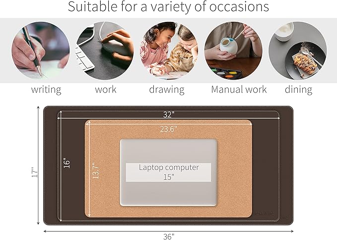 RENMTURE Dual - Sided Mouse Pad, Natural Cork & PU Leather Large Desk Pad for Office and Home Work, Desk Protector Non - Slip, Waterproof, Easy Clean (Dark Coffee, 23.6" x 13.7") | Mouse Pads - TrueDesk