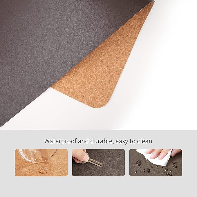 RENMTURE Dual - Sided Mouse Pad, Natural Cork & PU Leather Large Desk Pad for Office and Home Work, Desk Protector Non - Slip, Waterproof, Easy Clean (Dark Coffee, 23.6" x 13.7") | Mouse Pads - TrueDesk