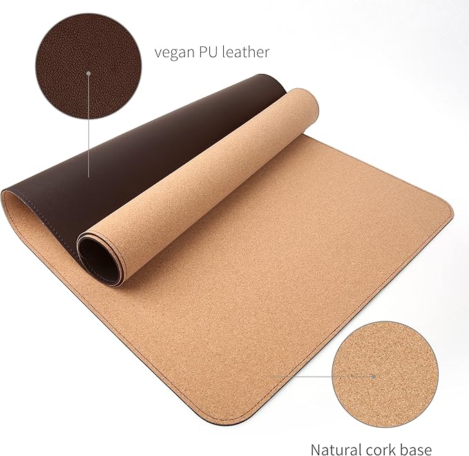 RENMTURE Dual - Sided Mouse Pad, Natural Cork & PU Leather Large Desk Pad for Office and Home Work, Desk Protector Non - Slip, Waterproof, Easy Clean (Dark Coffee, 32"x16") | Mouse Pads - TrueDesk