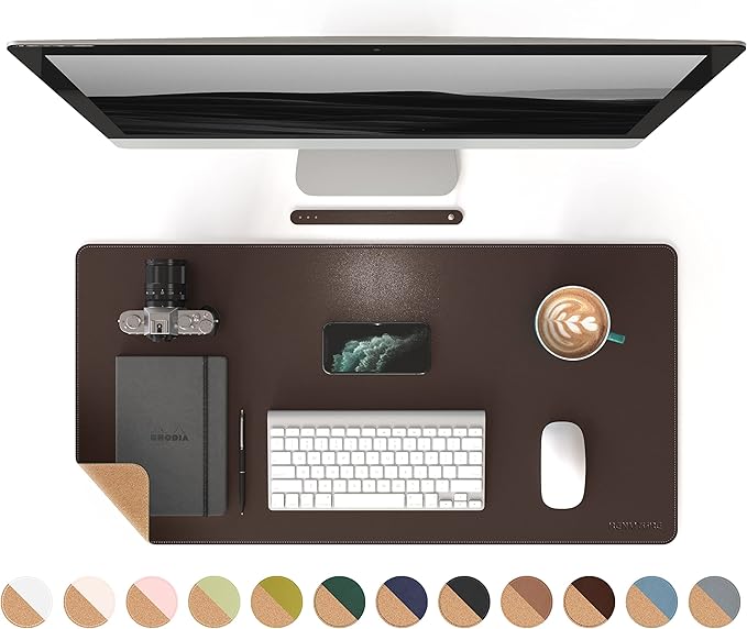 RENMTURE Dual - Sided Mouse Pad, Natural Cork & PU Leather Large Desk Pad for Office and Home Work, Desk Protector Non - Slip, Waterproof, Easy Clean (Dark Coffee, 32"x16") | Mouse Pads - TrueDesk