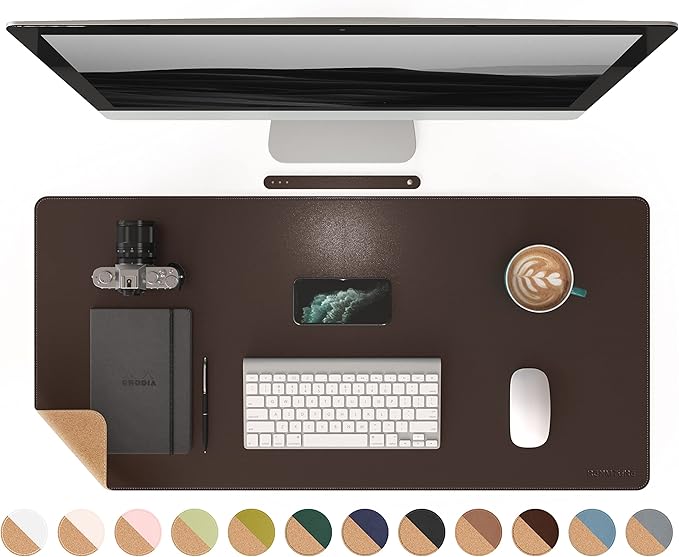 RENMTURE Dual - Sided Mouse Pad, Natural Cork & PU Leather Large Desk Pad for Office and Home Work, Desk Protector Non - Slip, Waterproof, Easy Clean (Dark Coffee, 36"x17") | Mouse Pads - TrueDesk