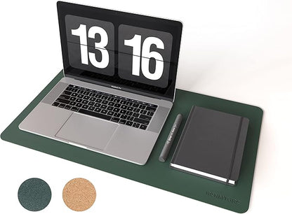 RENMTURE Dual - Sided Mouse Pad, Natural Cork & PU Leather Large Desk Pad for Office and Home Work, Desk Protector Non - Slip, Waterproof, Easy Clean (Dark Green, 23.6" x 13.7") | Mouse Pads - TrueDesk