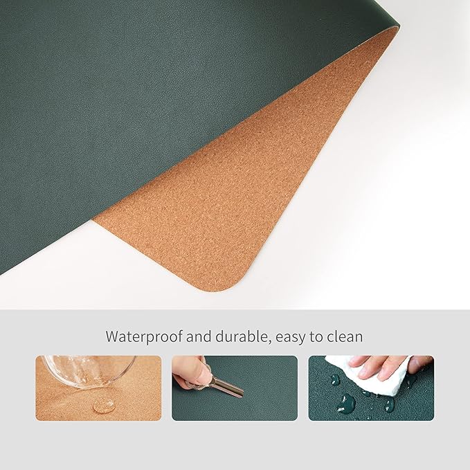 RENMTURE Dual - Sided Mouse Pad, Natural Cork & PU Leather Large Desk Pad for Office and Home Work, Desk Protector Non - Slip, Waterproof, Easy Clean (Dark Green, 23.6" x 13.7") | Mouse Pads - TrueDesk