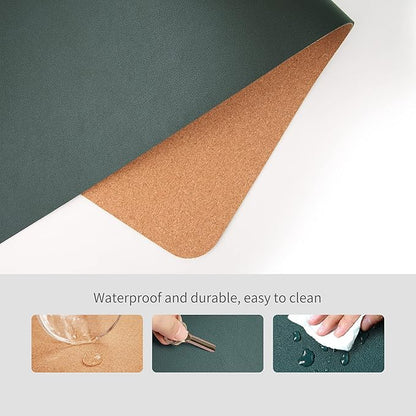 RENMTURE Dual - Sided Mouse Pad, Natural Cork & PU Leather Large Desk Pad for Office and Home Work, Desk Protector Non - Slip, Waterproof, Easy Clean (Dark Green, 23.6" x 13.7") | Mouse Pads - TrueDesk