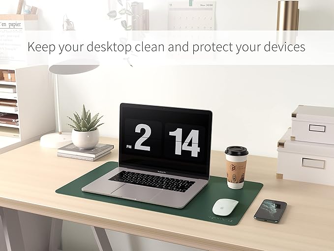 RENMTURE Dual - Sided Mouse Pad, Natural Cork & PU Leather Large Desk Pad for Office and Home Work, Desk Protector Non - Slip, Waterproof, Easy Clean (Dark Green, 23.6" x 13.7") | Mouse Pads - TrueDesk