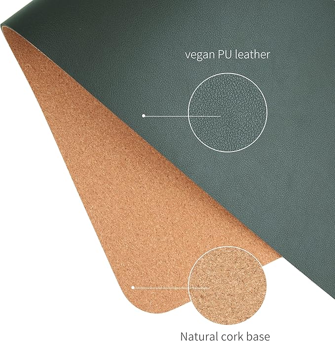 RENMTURE Dual - Sided Mouse Pad, Natural Cork & PU Leather Large Desk Pad for Office and Home Work, Desk Protector Non - Slip, Waterproof, Easy Clean (Dark Green, 23.6" x 13.7") | Mouse Pads - TrueDesk