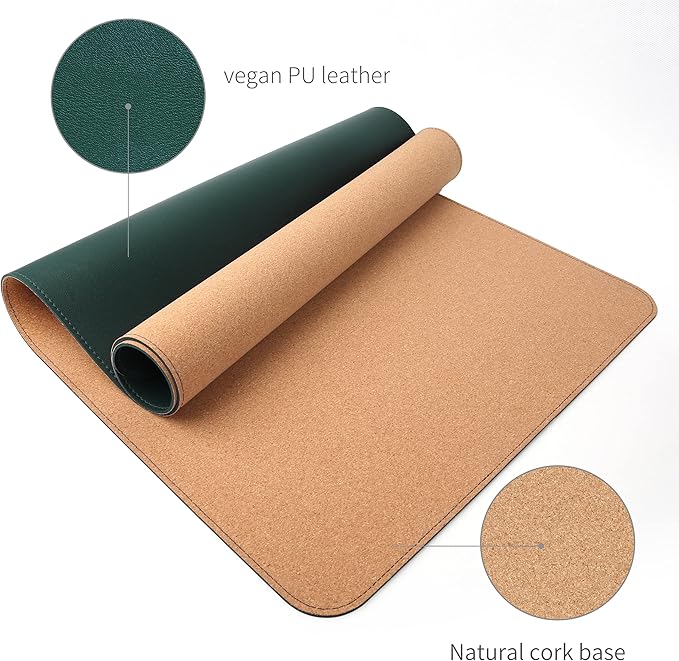 RENMTURE Dual - Sided Mouse Pad, Natural Cork & PU Leather Large Desk Pad for Office and Home Work, Desk Protector Non - Slip, Waterproof, Easy Clean (Dark Green, 32"x16") | Mouse Pads - TrueDesk