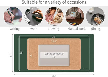 RENMTURE Dual - Sided Mouse Pad, Natural Cork & PU Leather Large Desk Pad for Office and Home Work, Desk Protector Non - Slip, Waterproof, Easy Clean (Dark Green, 32"x16") | Mouse Pads - TrueDesk