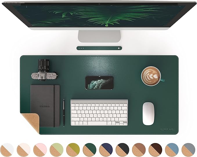 RENMTURE Dual - Sided Mouse Pad, Natural Cork & PU Leather Large Desk Pad for Office and Home Work, Desk Protector Non - Slip, Waterproof, Easy Clean (Dark Green, 32"x16") | Mouse Pads - TrueDesk