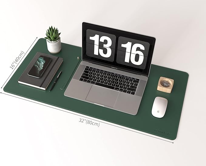 RENMTURE Dual - Sided Mouse Pad, Natural Cork & PU Leather Large Desk Pad for Office and Home Work, Desk Protector Non - Slip, Waterproof, Easy Clean (Dark Green, 32"x16") | Mouse Pads - TrueDesk