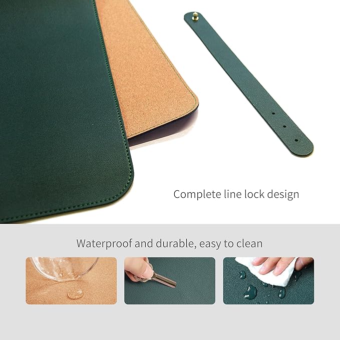 RENMTURE Dual - Sided Mouse Pad, Natural Cork & PU Leather Large Desk Pad for Office and Home Work, Desk Protector Non - Slip, Waterproof, Easy Clean (Dark Green, 32"x16") | Mouse Pads - TrueDesk