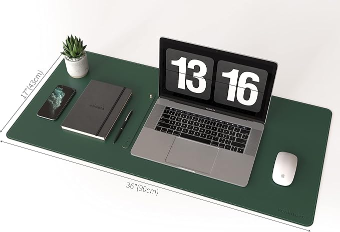RENMTURE Dual - Sided Mouse Pad, Natural Cork & PU Leather Large Desk Pad for Office and Home Work, Desk Protector Non - Slip, Waterproof, Easy Clean (Dark Green, 36"x17") | Mouse Pads - TrueDesk