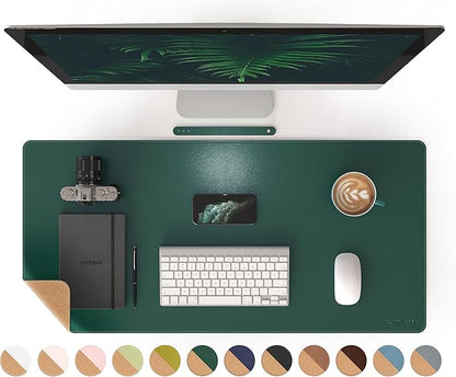 RENMTURE Dual - Sided Mouse Pad, Natural Cork & PU Leather Large Desk Pad for Office and Home Work, Desk Protector Non - Slip, Waterproof, Easy Clean (Dark Green, 36"x17") | Mouse Pads - TrueDesk