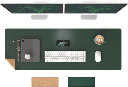 RENMTURE Dual - Sided Mouse Pad, Natural Cork & PU Leather Large Desk Pad for Office and Home Work, Desk Protector Non - Slip, Waterproof, Easy Clean (Dark Green, 47"x17") | Mouse Pads - TrueDesk