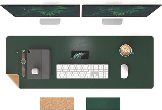 RENMTURE Dual - Sided Mouse Pad, Natural Cork & PU Leather Large Desk Pad for Office and Home Work, Desk Protector Non - Slip, Waterproof, Easy Clean (Dark Green, 47"x17") | Mouse Pads - TrueDesk