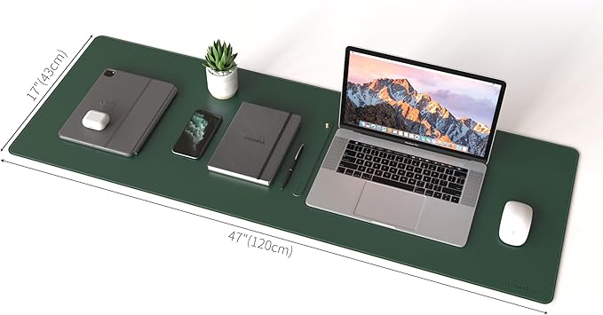 RENMTURE Dual - Sided Mouse Pad, Natural Cork & PU Leather Large Desk Pad for Office and Home Work, Desk Protector Non - Slip, Waterproof, Easy Clean (Dark Green, 47"x17") | Mouse Pads - TrueDesk