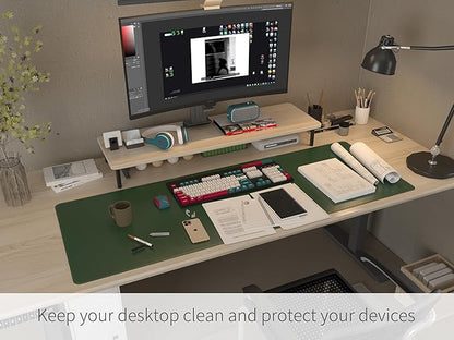 RENMTURE Dual - Sided Mouse Pad, Natural Cork & PU Leather Large Desk Pad for Office and Home Work, Desk Protector Non - Slip, Waterproof, Easy Clean (Dark Green, 47"x17") | Mouse Pads - TrueDesk