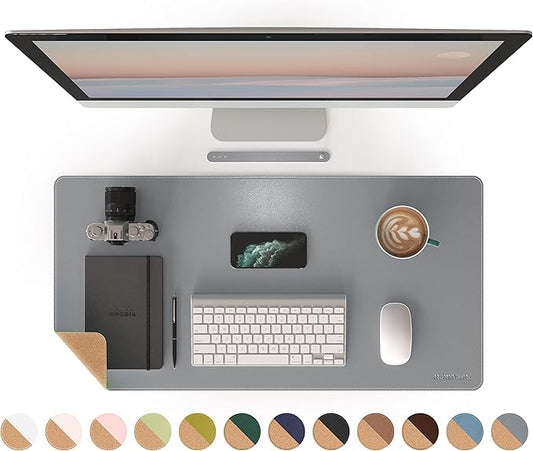 RENMTURE Dual - Sided Mouse Pad, Natural Cork & PU Leather Large Desk Pad for Office and Home Work, Desk Protector Non - Slip, Waterproof, Easy Clean (Gray, 32"x16") | Mouse Pads - TrueDesk