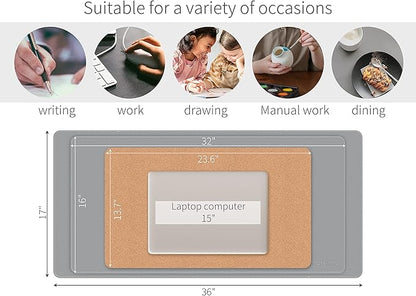 RENMTURE Dual - Sided Mouse Pad, Natural Cork & PU Leather Large Desk Pad for Office and Home Work, Desk Protector Non - Slip, Waterproof, Easy Clean (Gray, 32"x16") | Mouse Pads - TrueDesk