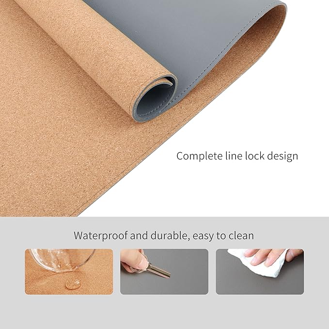 RENMTURE Dual - Sided Mouse Pad, Natural Cork & PU Leather Large Desk Pad for Office and Home Work, Desk Protector Non - Slip, Waterproof, Easy Clean (Gray, 32"x16") | Mouse Pads - TrueDesk