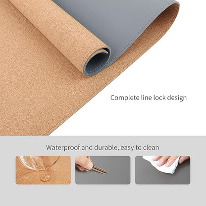 RENMTURE Dual - Sided Mouse Pad, Natural Cork & PU Leather Large Desk Pad for Office and Home Work, Desk Protector Non - Slip, Waterproof, Easy Clean (Gray, 32"x16") | Mouse Pads - TrueDesk