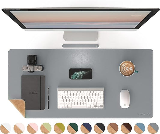 RENMTURE Dual - Sided Mouse Pad, Natural Cork & PU Leather Large Desk Pad for Office and Home Work, Desk Protector Non - Slip, Waterproof, Easy Clean (Gray, 36"x17") | Mouse Pads - TrueDesk