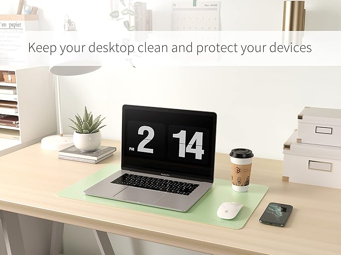 RENMTURE Dual - Sided Mouse Pad, Natural Cork & PU Leather Large Desk Pad for Office and Home Work, Desk Protector Non - Slip, Waterproof, Easy Clean (Light Green, 23.6" x 13.7") | Mouse Pads - TrueDesk