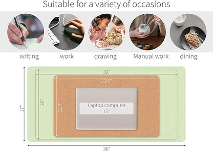 RENMTURE Dual - Sided Mouse Pad, Natural Cork & PU Leather Large Desk Pad for Office and Home Work, Desk Protector Non - Slip, Waterproof, Easy Clean (Light Green, 32"x16") | Mouse Pads - TrueDesk