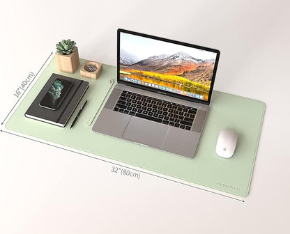 RENMTURE Dual - Sided Mouse Pad, Natural Cork & PU Leather Large Desk Pad for Office and Home Work, Desk Protector Non - Slip, Waterproof, Easy Clean (Light Green, 32"x16") | Mouse Pads - TrueDesk