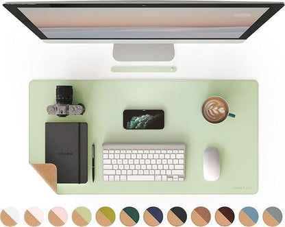 RENMTURE Dual - Sided Mouse Pad, Natural Cork & PU Leather Large Desk Pad for Office and Home Work, Desk Protector Non - Slip, Waterproof, Easy Clean (Light Green, 32"x16") | Mouse Pads - TrueDesk
