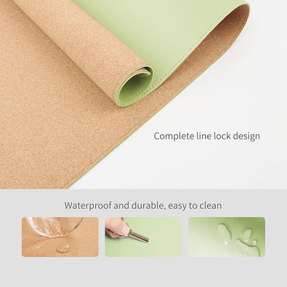 RENMTURE Dual - Sided Mouse Pad, Natural Cork & PU Leather Large Desk Pad for Office and Home Work, Desk Protector Non - Slip, Waterproof, Easy Clean (Light Green, 32"x16") | Mouse Pads - TrueDesk