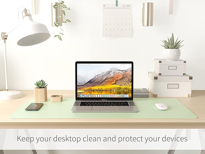 RENMTURE Dual - Sided Mouse Pad, Natural Cork & PU Leather Large Desk Pad for Office and Home Work, Desk Protector Non - Slip, Waterproof, Easy Clean (Light Green, 36"x17") | Mouse Pads - TrueDesk