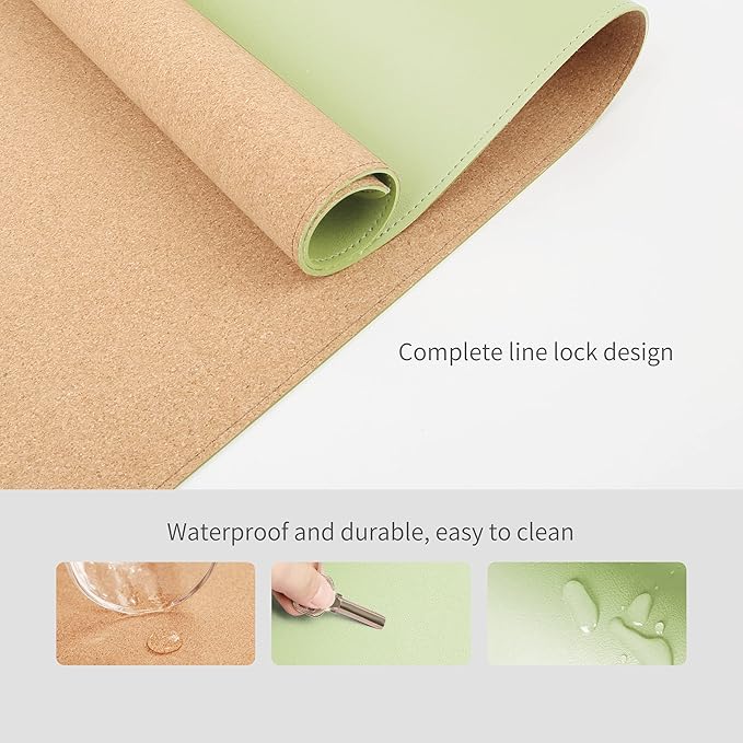 RENMTURE Dual - Sided Mouse Pad, Natural Cork & PU Leather Large Desk Pad for Office and Home Work, Desk Protector Non - Slip, Waterproof, Easy Clean (Light Green, 36"x17") | Mouse Pads - TrueDesk