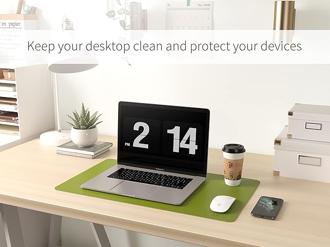 RENMTURE Dual - Sided Mouse Pad, Natural Cork & PU Leather Large Desk Pad for Office and Home Work, Desk Protector Non - Slip, Waterproof, Easy Clean (Olive Green, 23.6" x 13.7") | Mouse Pads - TrueDesk