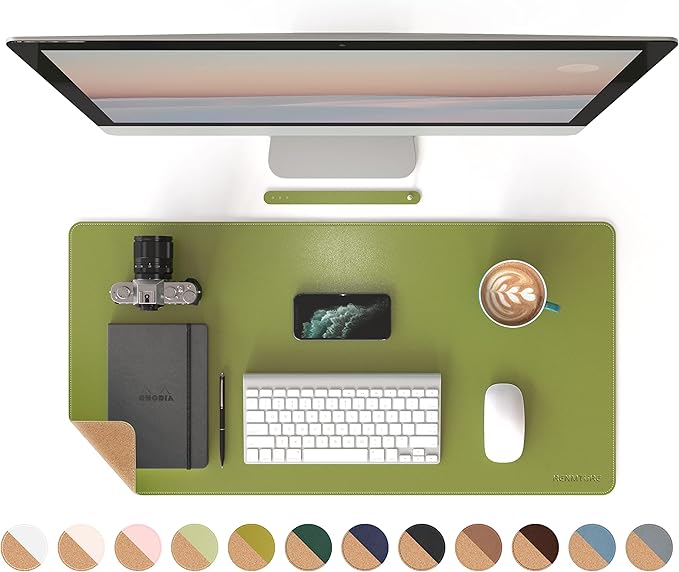 RENMTURE Dual - Sided Mouse Pad, Natural Cork & PU Leather Large Desk Pad for Office and Home Work, Desk Protector Non - Slip, Waterproof, Easy Clean (Olive Green, 32"x16") | Mouse Pads - TrueDesk