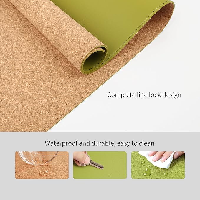 RENMTURE Dual - Sided Mouse Pad, Natural Cork & PU Leather Large Desk Pad for Office and Home Work, Desk Protector Non - Slip, Waterproof, Easy Clean (Olive Green, 32"x16") | Mouse Pads - TrueDesk