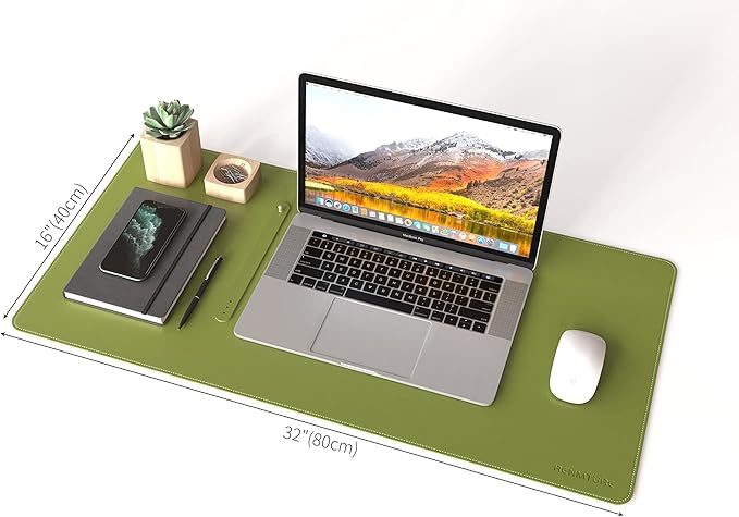 RENMTURE Dual - Sided Mouse Pad, Natural Cork & PU Leather Large Desk Pad for Office and Home Work, Desk Protector Non - Slip, Waterproof, Easy Clean (Olive Green, 32"x16") | Mouse Pads - TrueDesk