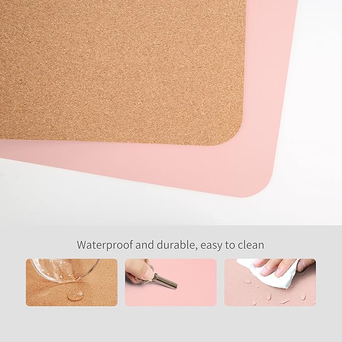 RENMTURE Dual - Sided Mouse Pad, Natural Cork & PU Leather Large Desk Pad for Office and Home Work, Desk Protector Non - Slip, Waterproof, Easy Clean (Pink, 23.6" x 13.7") | Mouse Pads - TrueDesk