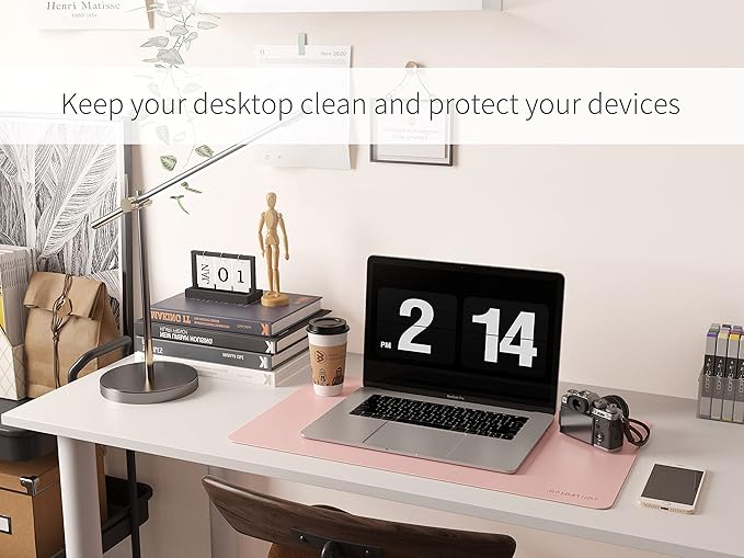 RENMTURE Dual - Sided Mouse Pad, Natural Cork & PU Leather Large Desk Pad for Office and Home Work, Desk Protector Non - Slip, Waterproof, Easy Clean (Pink, 23.6" x 13.7") | Mouse Pads - TrueDesk