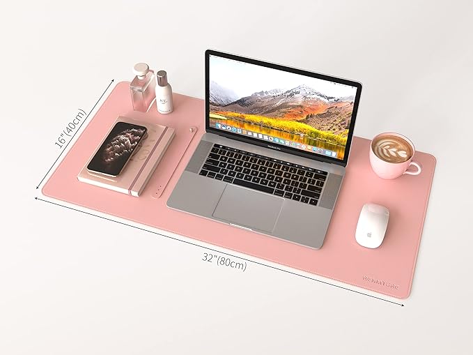 RENMTURE Dual - Sided Mouse Pad, Natural Cork & PU Leather Large Desk Pad for Office and Home Work, Desk Protector Non - Slip, Waterproof, Easy Clean (Pink, 32"x16") | Mouse Pads - TrueDesk