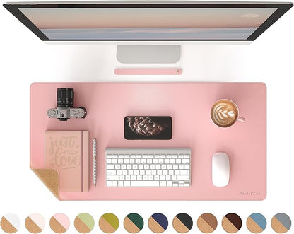 RENMTURE Dual - Sided Mouse Pad, Natural Cork & PU Leather Large Desk Pad for Office and Home Work, Desk Protector Non - Slip, Waterproof, Easy Clean (Pink, 32"x16") | Mouse Pads - TrueDesk